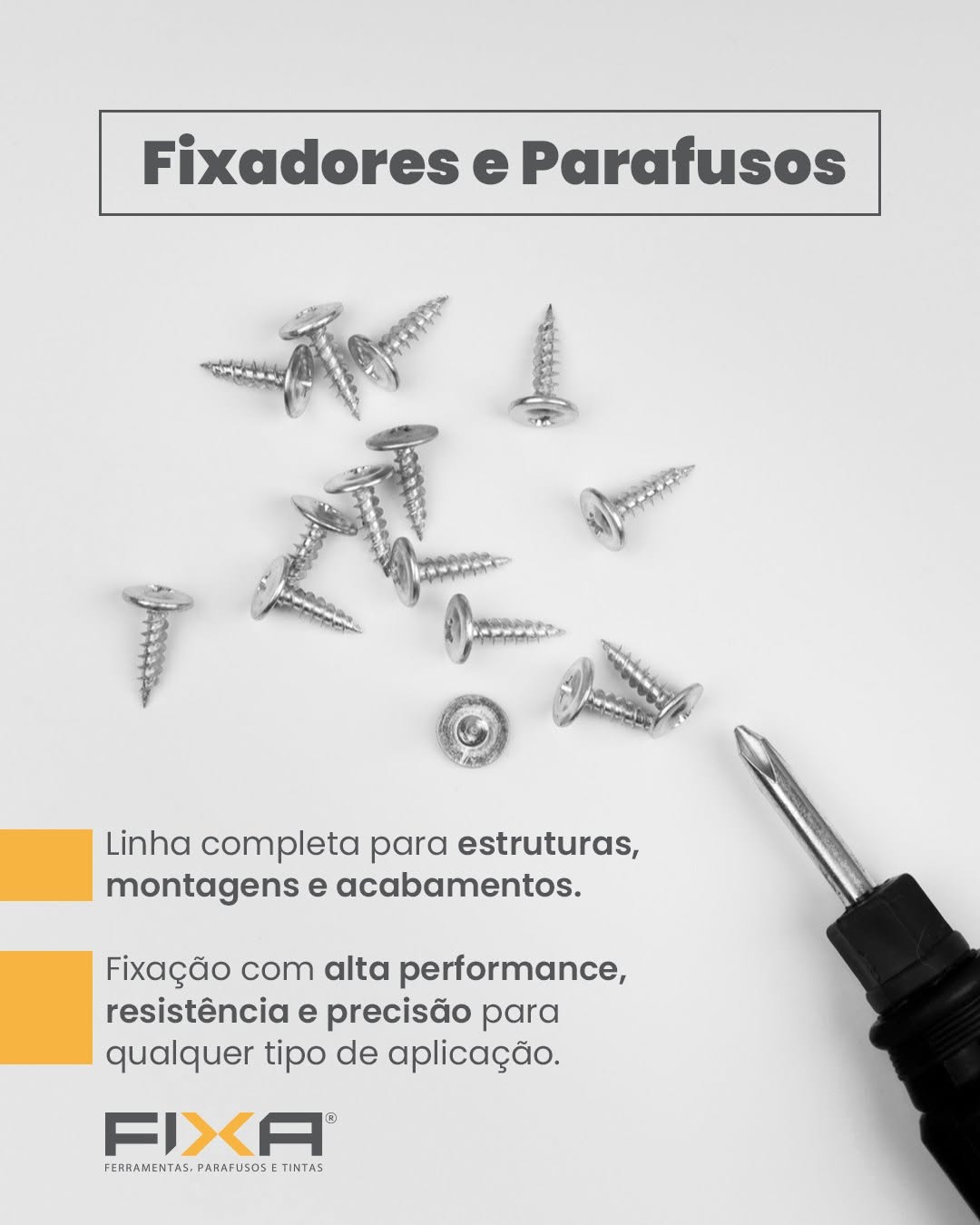 Arte da FIXA com fixadores, parafusos e uma ponteira para montagem e acabamento